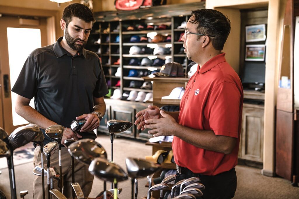 senior golfer getting new equipment that will help him hit the ball further.